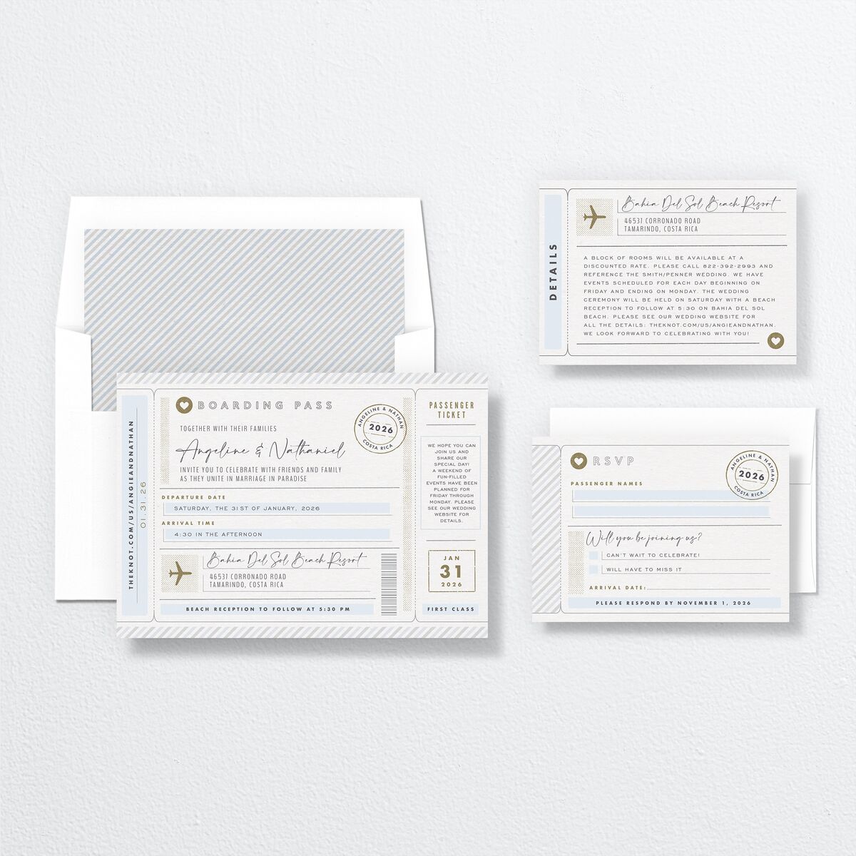 Vintage Boarding Pass Wedding Invitations Slate Signature No