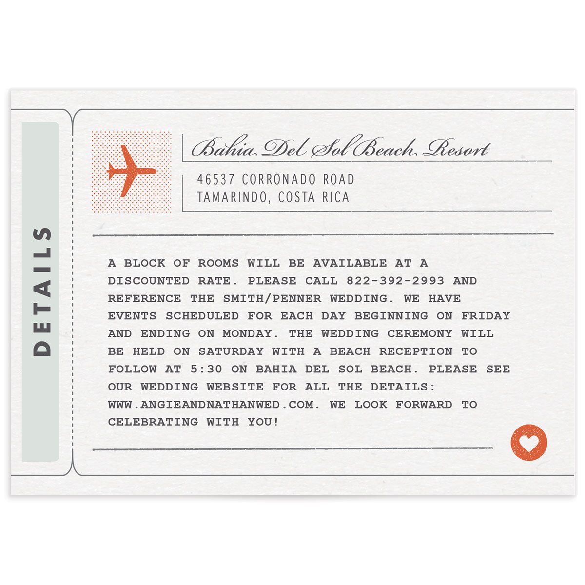 Classic Boarding Pass Wedding Enclosure Cards