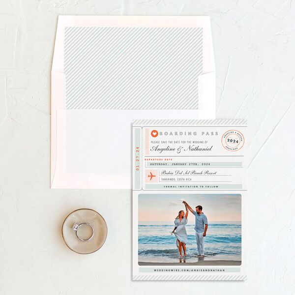 Classic Boarding Pass Save the Date Cards Jewel Green Signature No