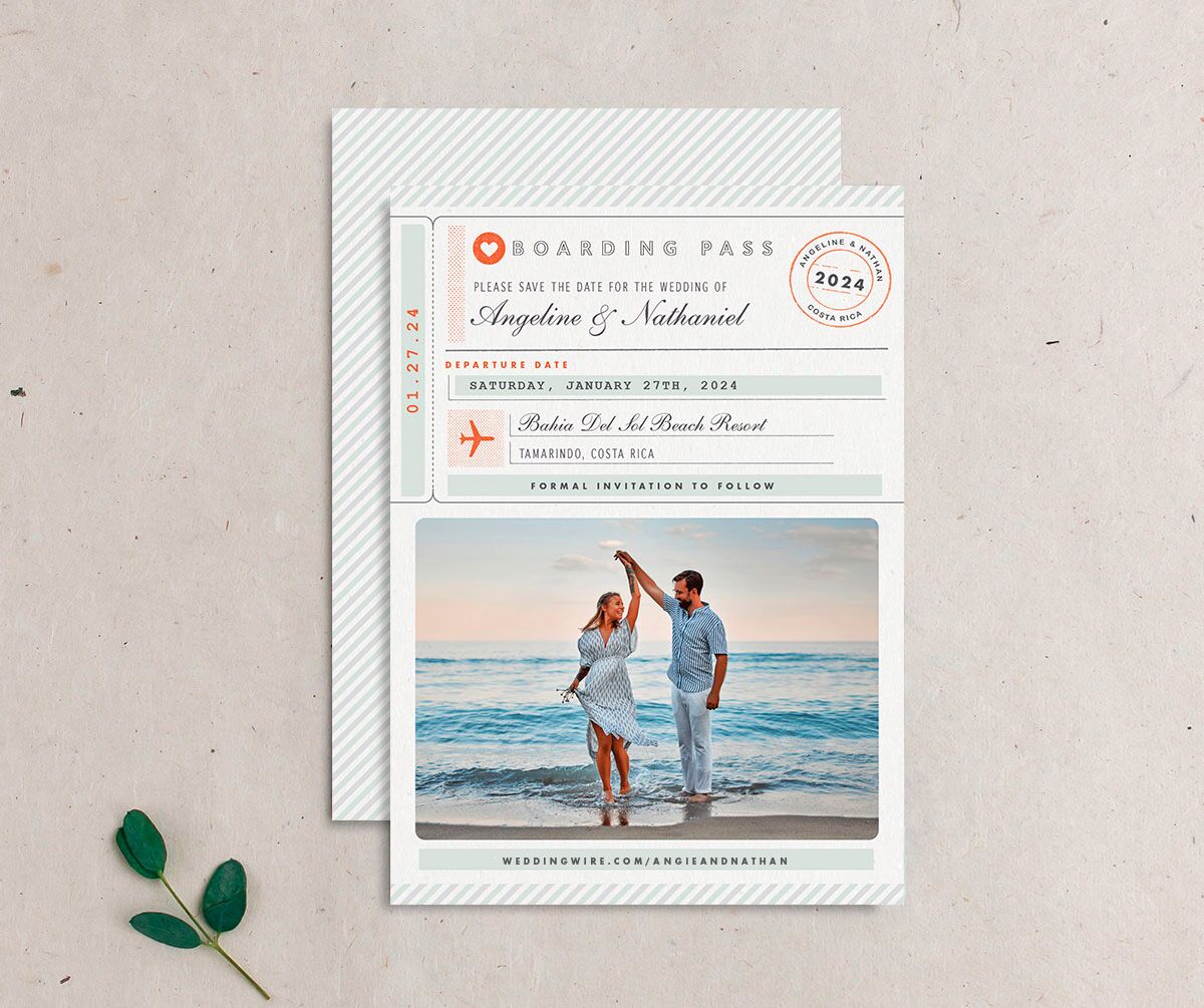 Classic Boarding Pass Save the Date Cards Jewel Green Signature No