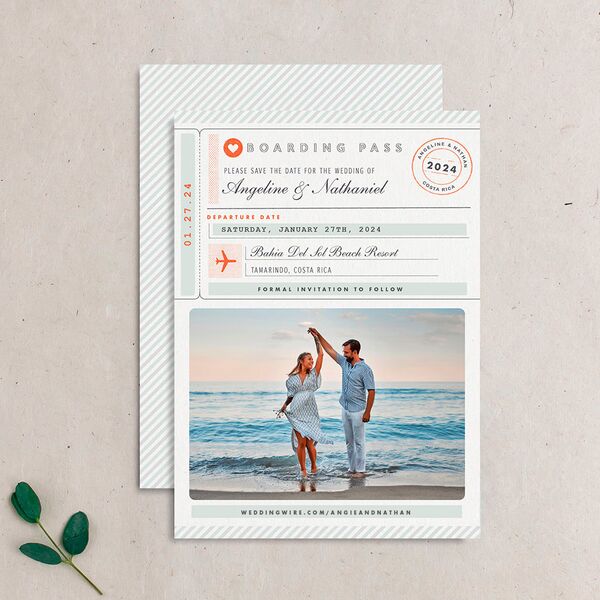Classic Boarding Pass Save the Date Cards Jewel Green Signature No