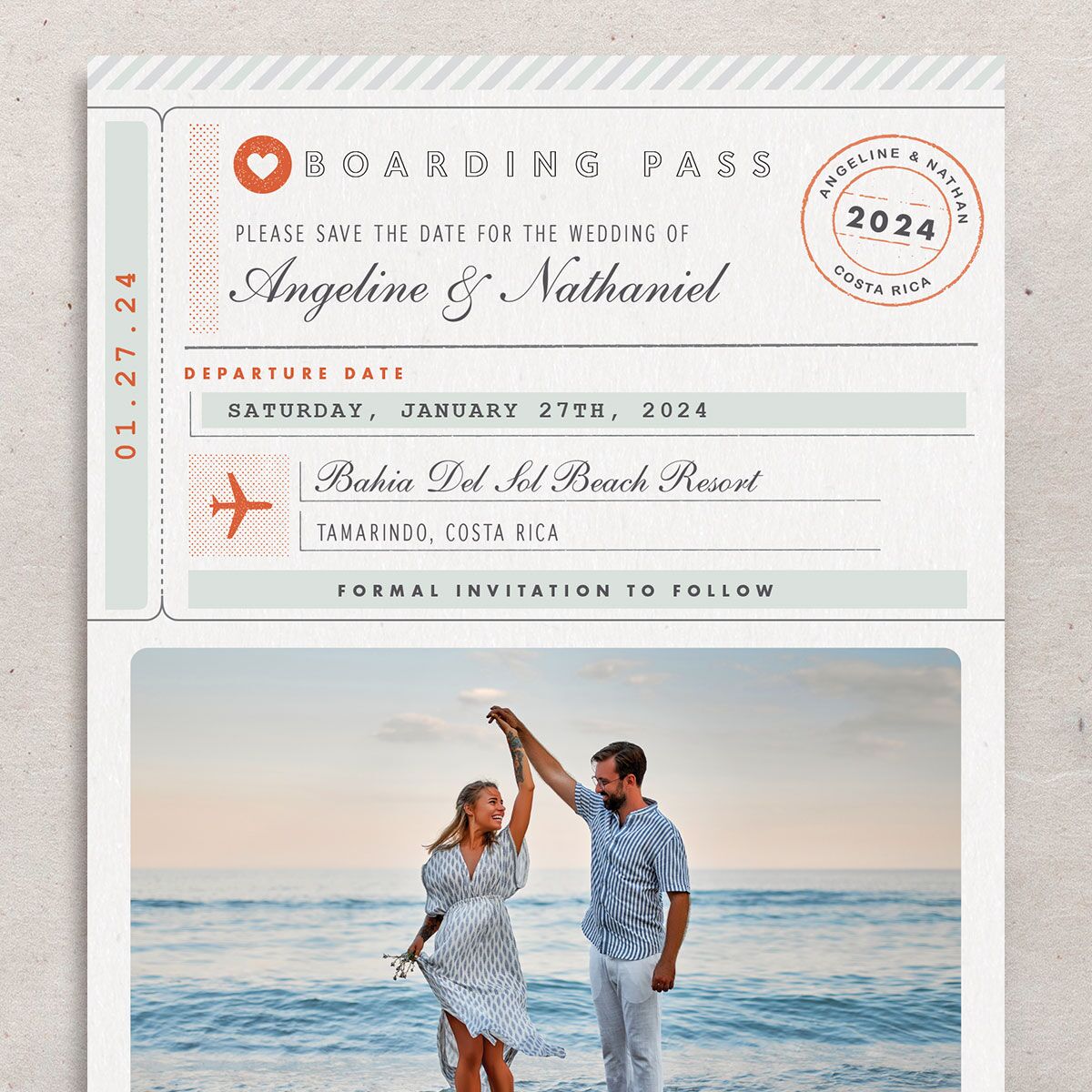 Classic Boarding Pass Save the Date Cards Jewel Green Signature No