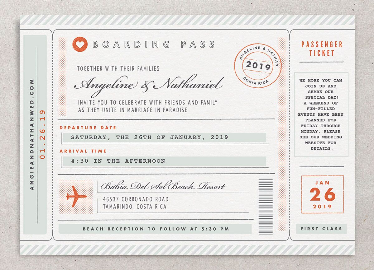 Classic Boarding Pass Wedding Invitations front