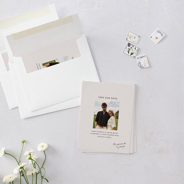 Elegant Editorial Page Save the Date Petite Cards Champagne Signature smooth Blank No Standard