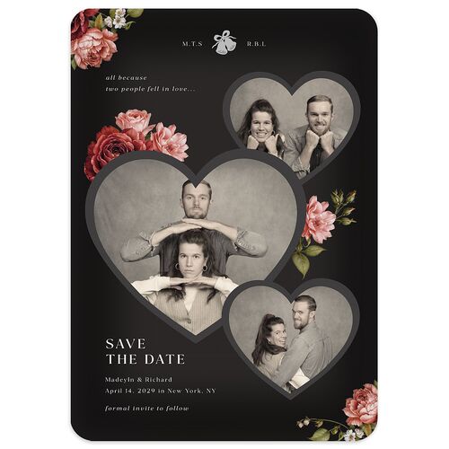 Vintage Awkward Photo Hearts Save the Date Cards Charcoal Signature smooth Blank Rounded No