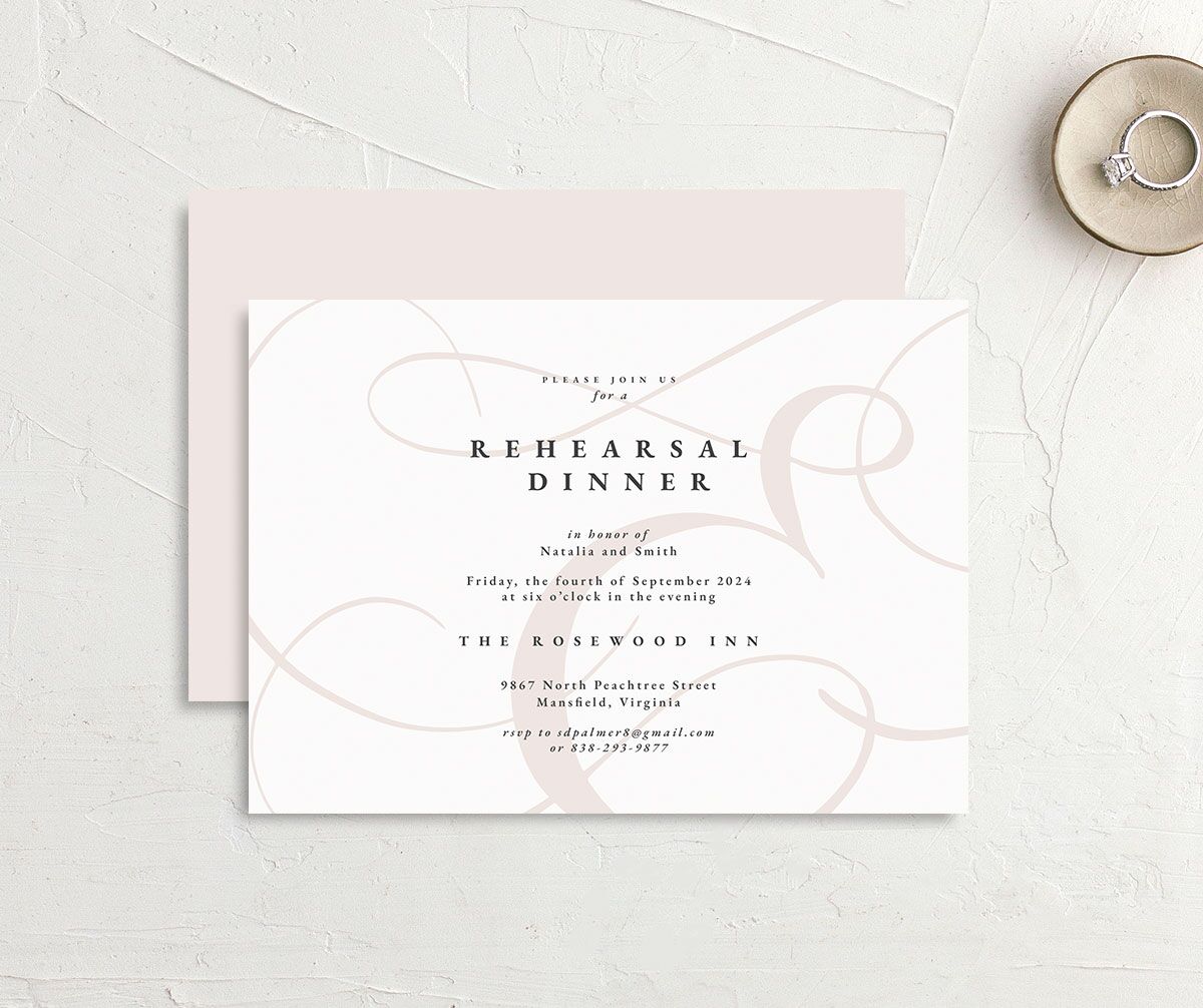 Ornate Ampersand Rehearsal Dinner Invitations front-and-back
