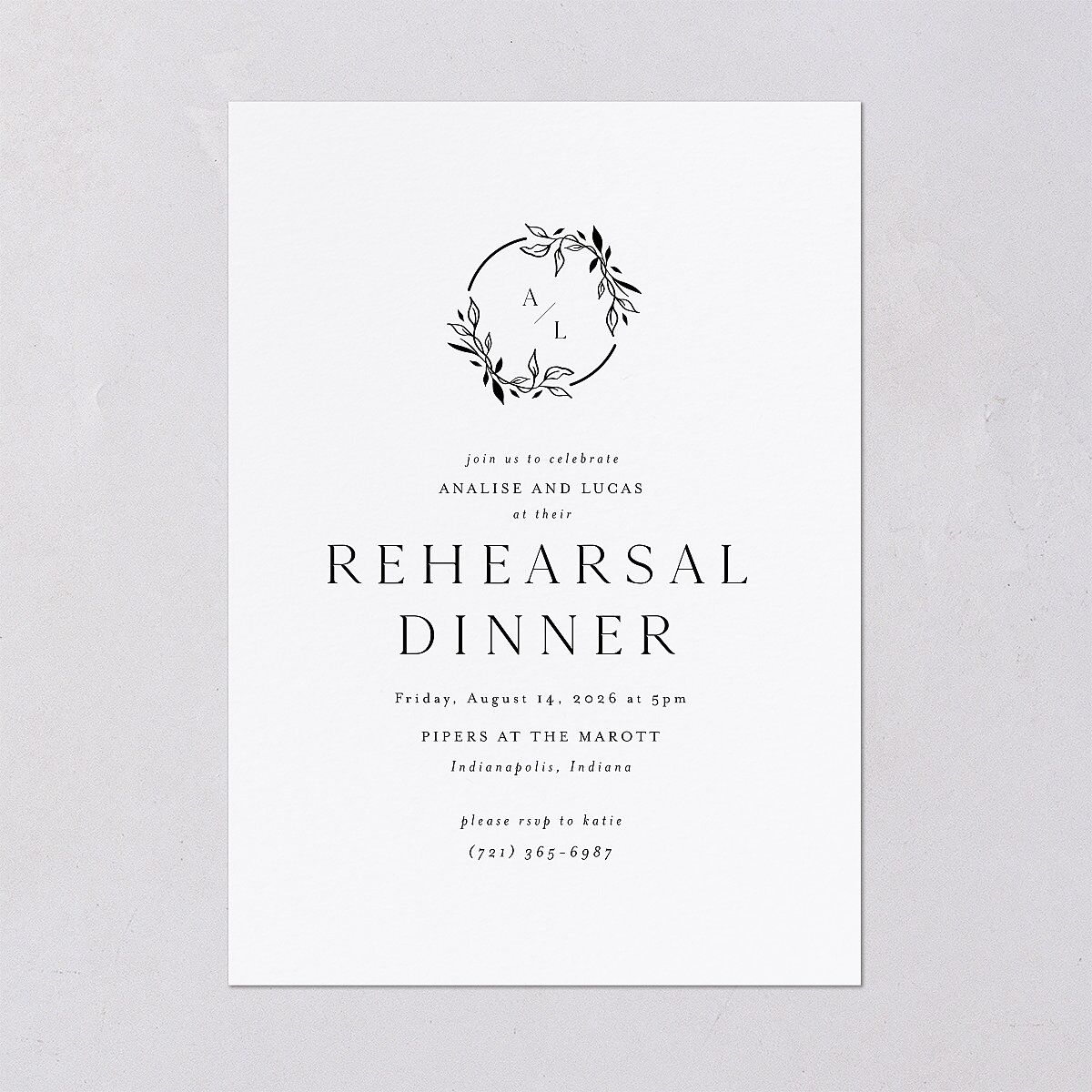 Monogram Leaves Rehearsal Dinner Invitations — view 2