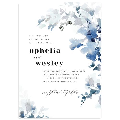 Watercolor Blooms Wedding Invitations Midnight Navy Signature Blank No Standard