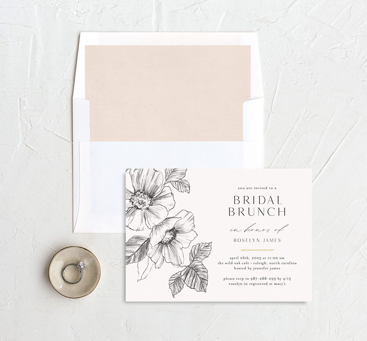 Charcoal Florals Bridal Shower Invitations envelope-and-liner
