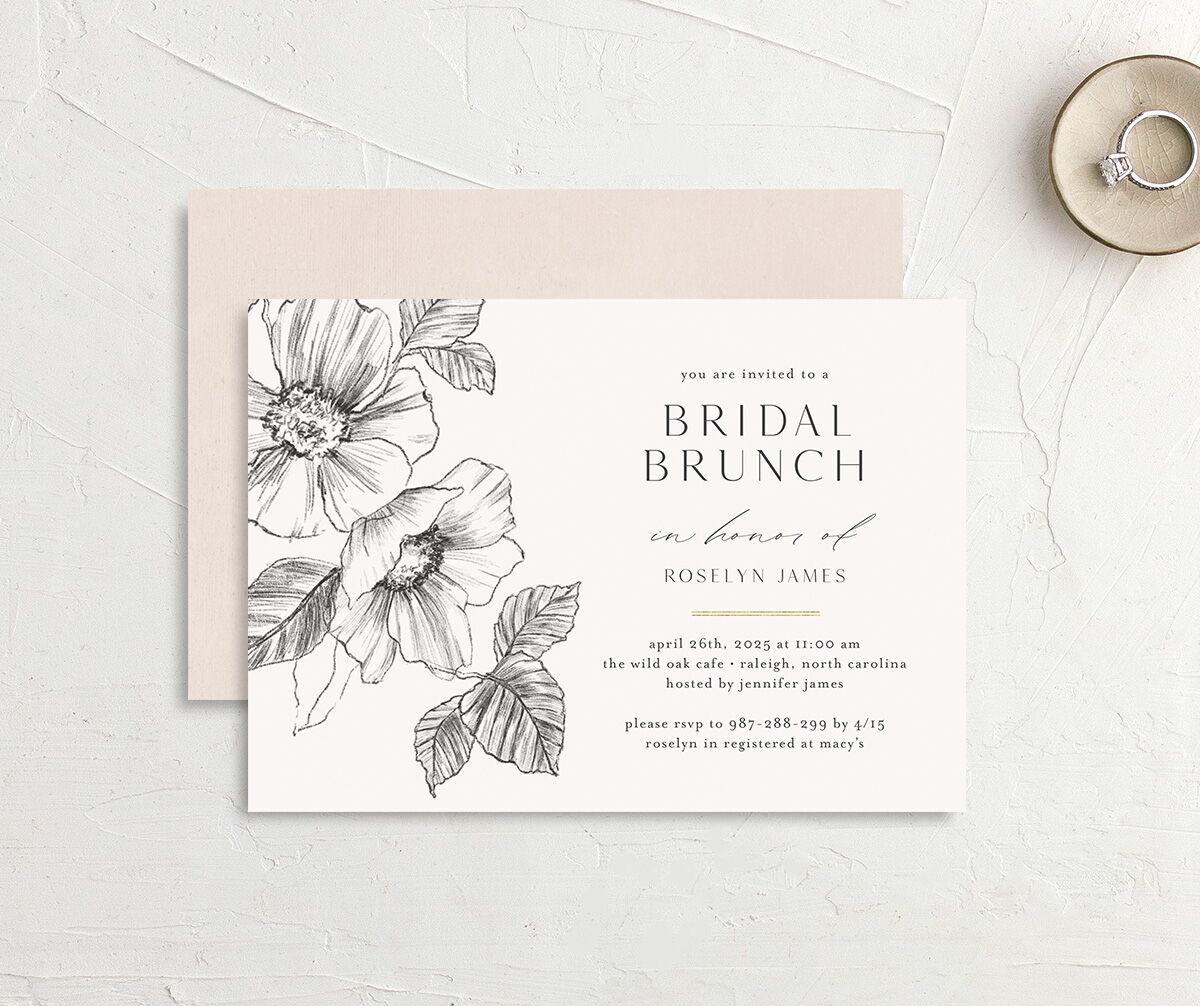 Charcoal Florals Bridal Shower Invitations front-and-back