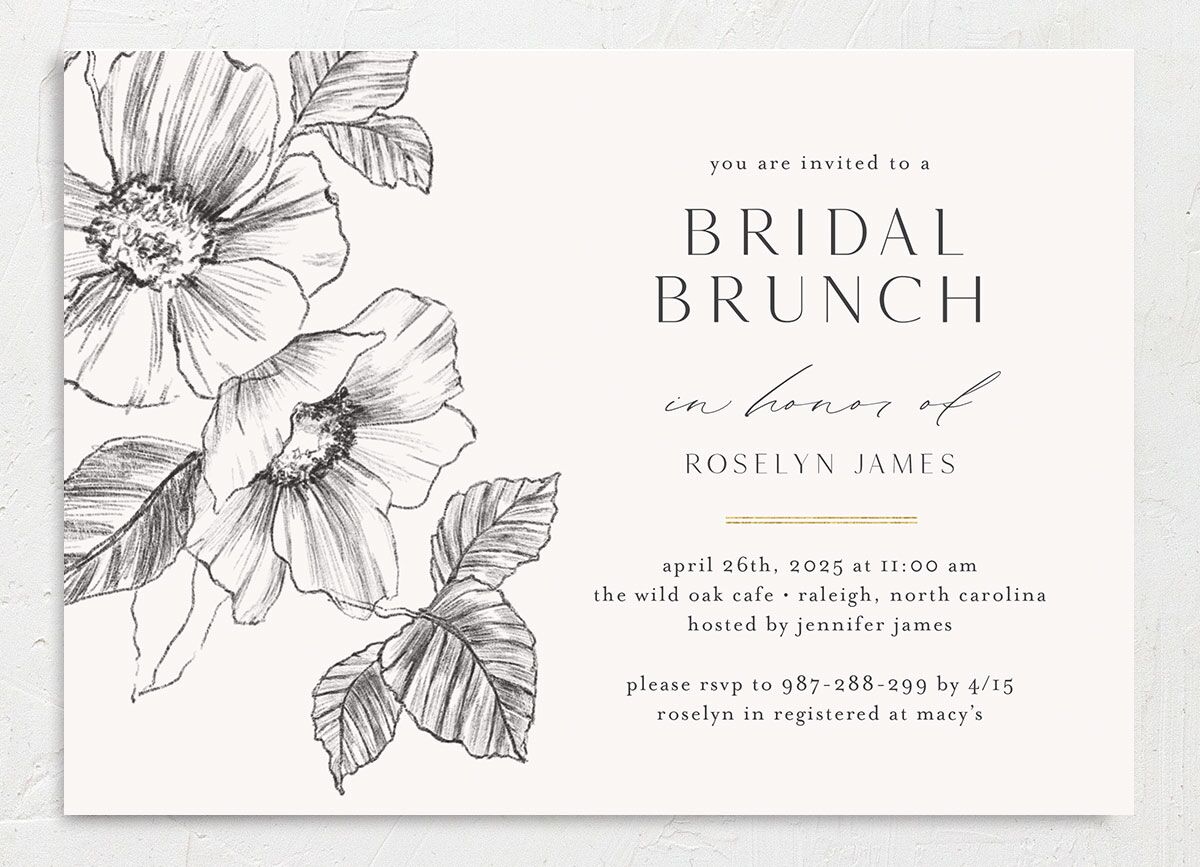 Charcoal Florals Bridal Shower Invitations front
