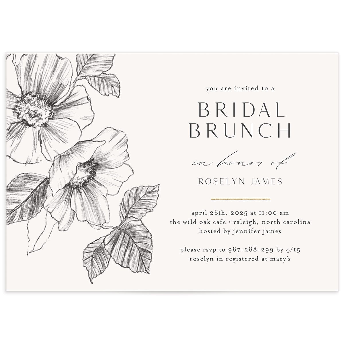 Charcoal Florals Bridal Shower Invitations