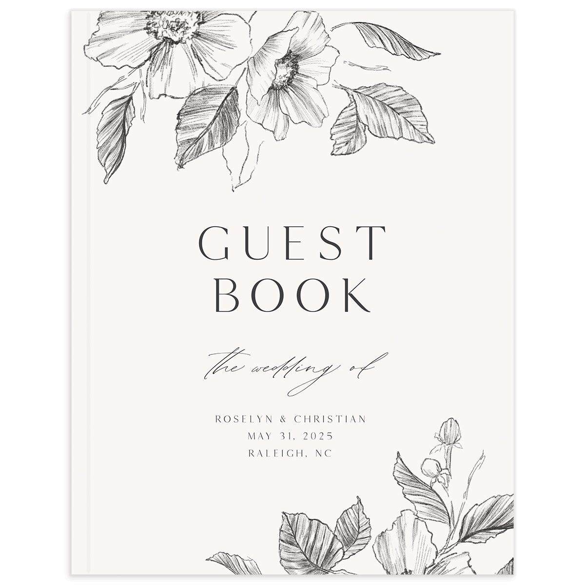 Charcoal Florals Wedding Guest Book