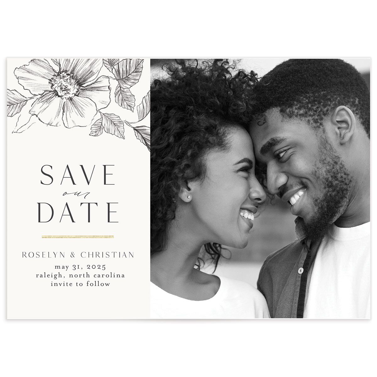 Charcoal Florals Save the Date Cards