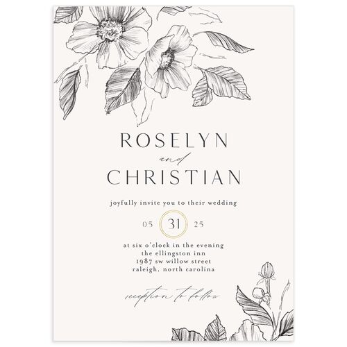 Charcoal Florals Wedding Invitations - Grey
