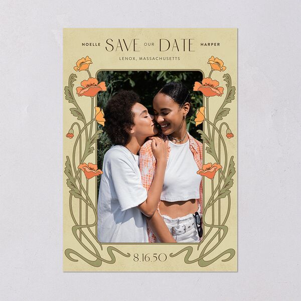 Vintage Nouveau Floral Digital Save the Date Cards Pear Dusty Blue Lets Celebrate Standard