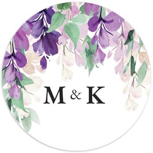 Romantic Wisteria Wedding Stickers Purple Petal Circle