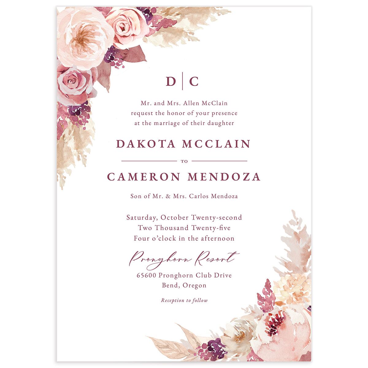 Watercolor Roses Wedding Invitations