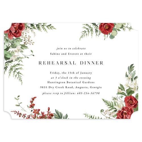 Gilded Fern Frame Botanical Rehearsal Dinner Invitations Garnet Signature Blank Ticket