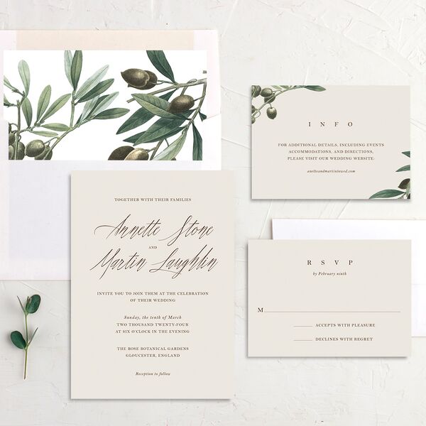 Mediterranean Olive Wedding Invitations Champagne Signature No
