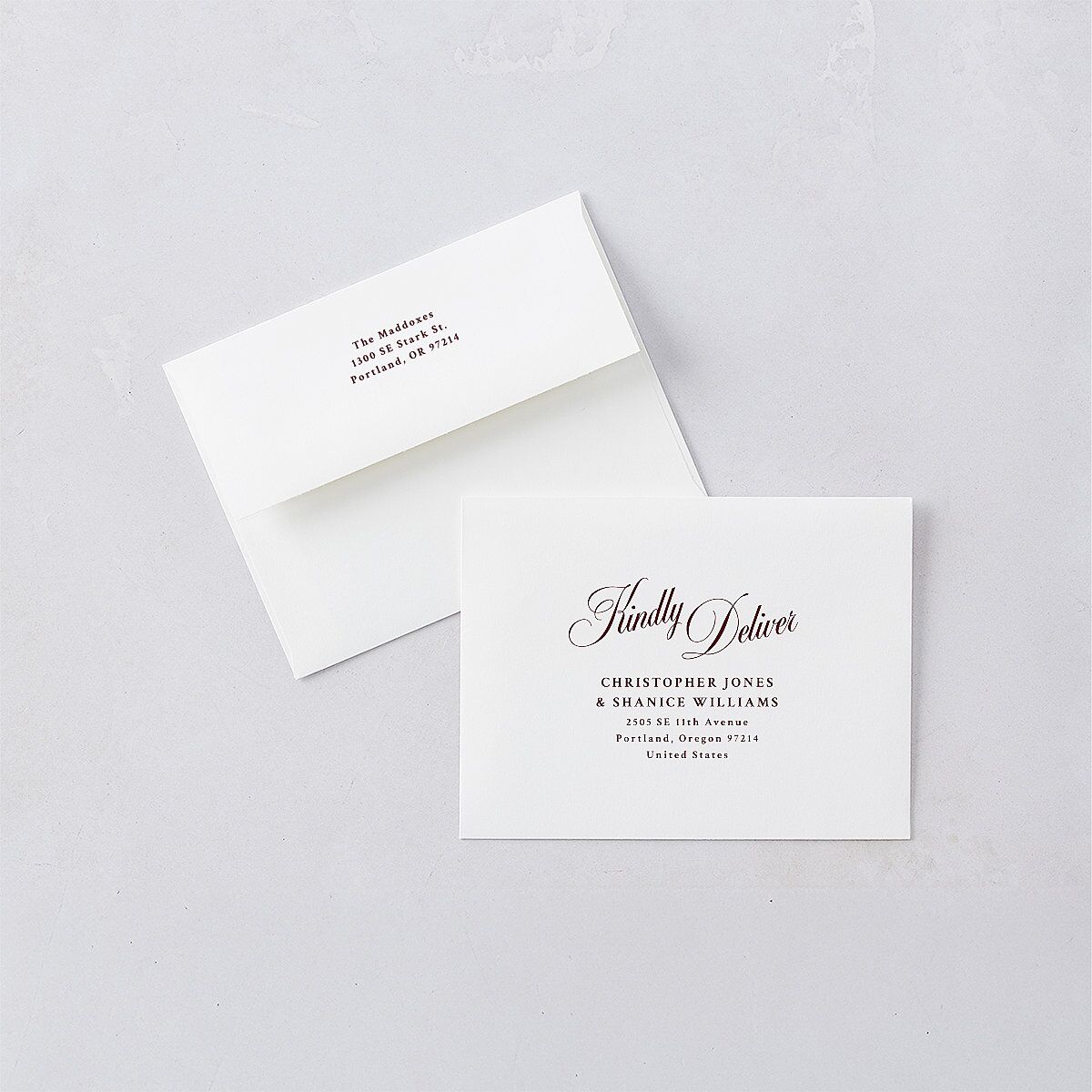 Holiday Eclectic Wavy Frame Thank You Card Envelopes White Ruby Both Recipient and Return Addresses Signature Standard