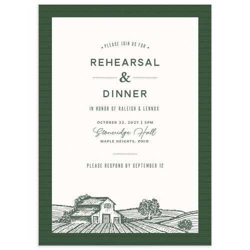 Country Farm Rehearsal Dinner Invitations Hunter Green Signature