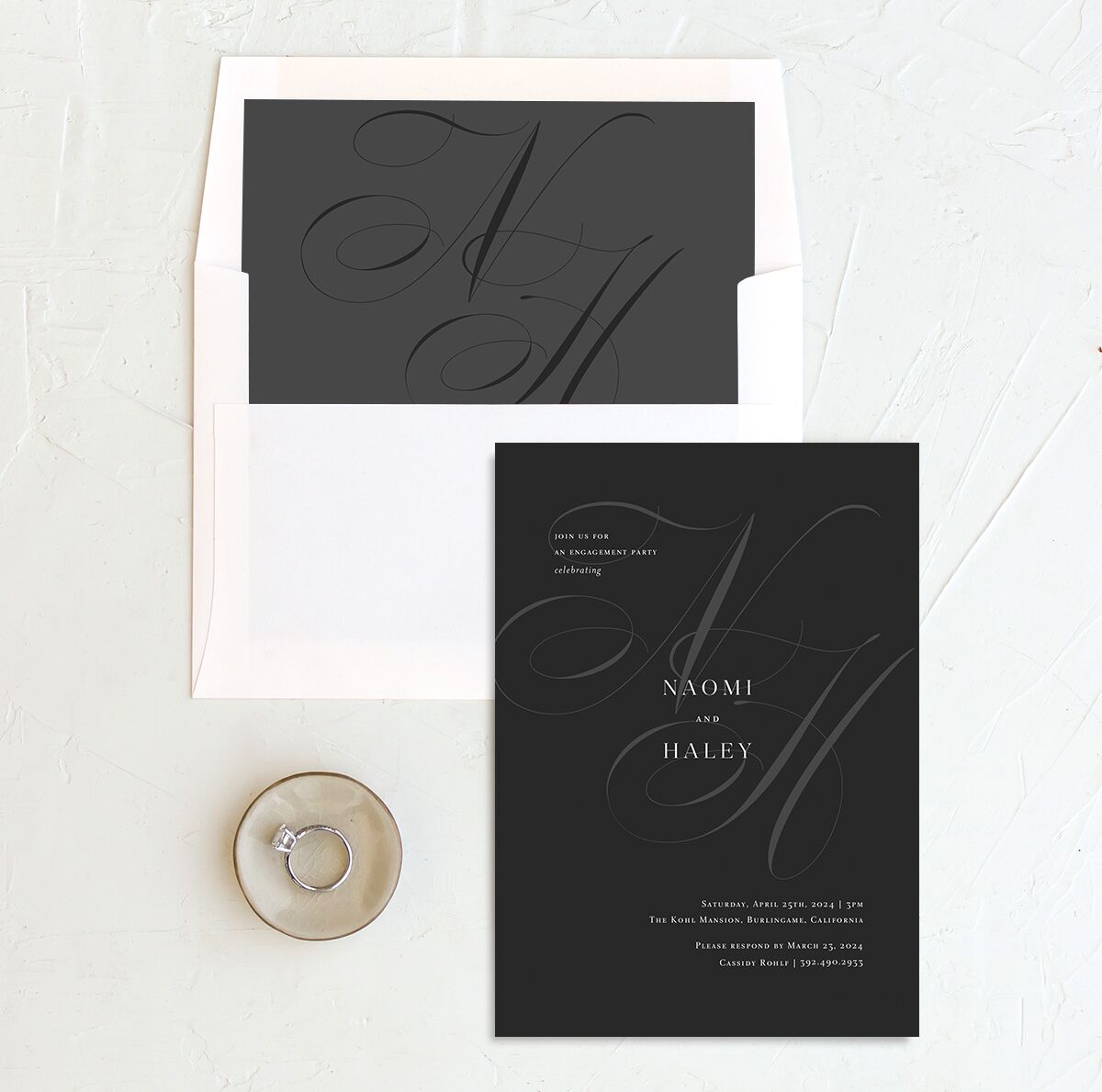 Elegant Initials Bridal Shower Invitations envelope-and-liner