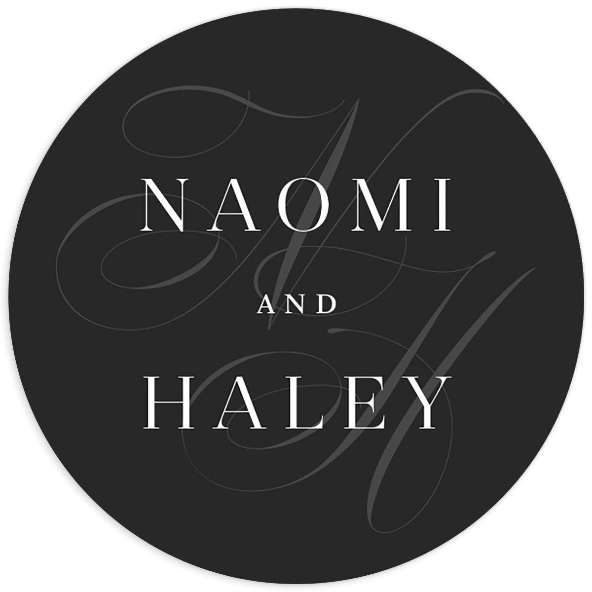 Elegant Initials Wedding Stickers front in Black