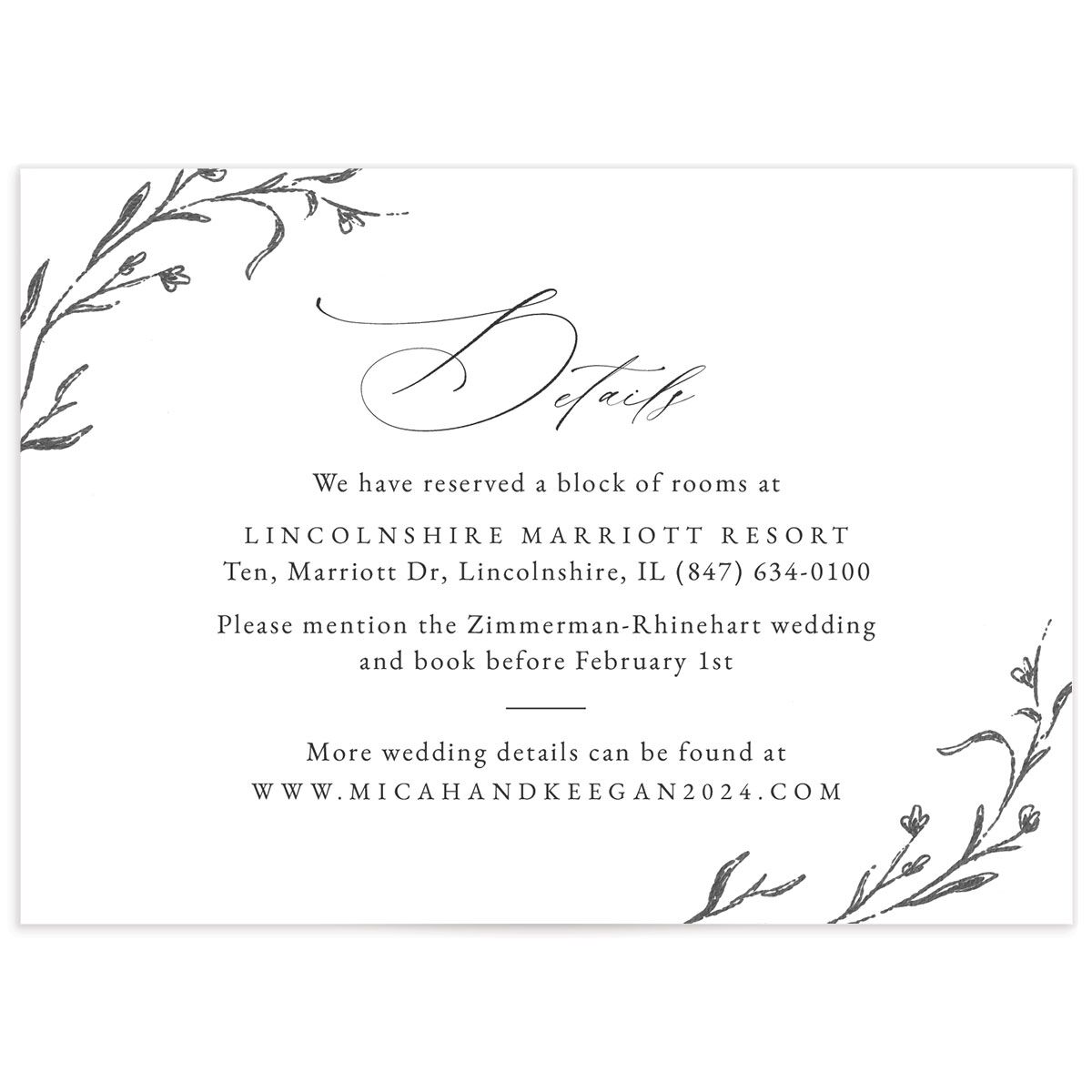 Illustrated Vines Wedding Enclosure Cards