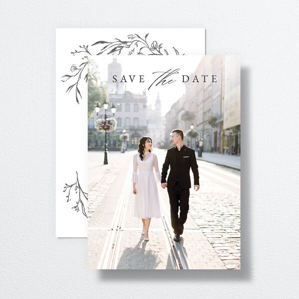 Illustrated Vines Save The Date Cards front-and-back