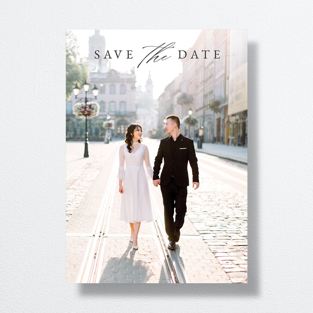 Illustrated Vines Save The Date Cards front in grey