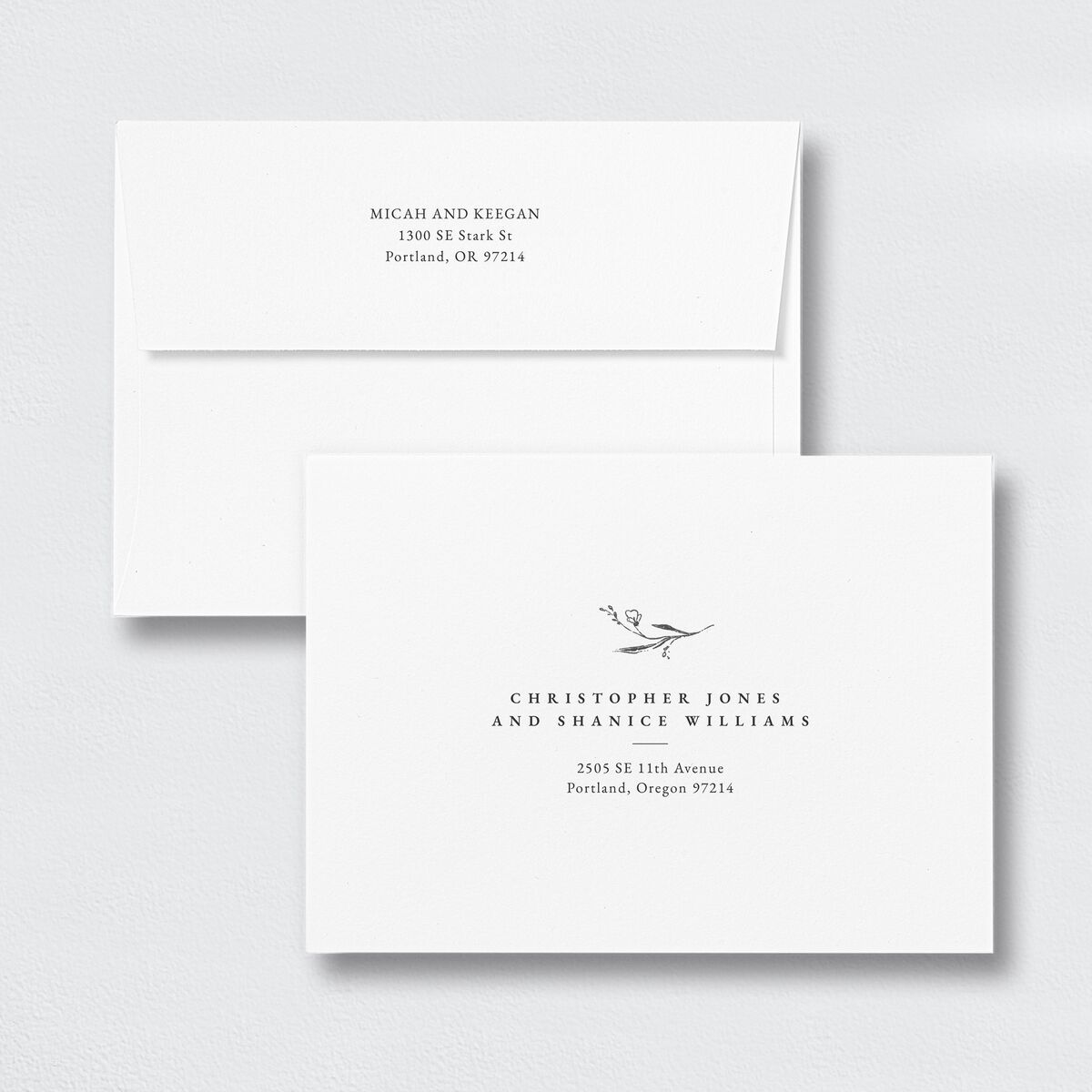 Illustrated Vines Save the Date Magnet Envelopes White Standard Charcoal Both Recipient and Return Addresses Signature