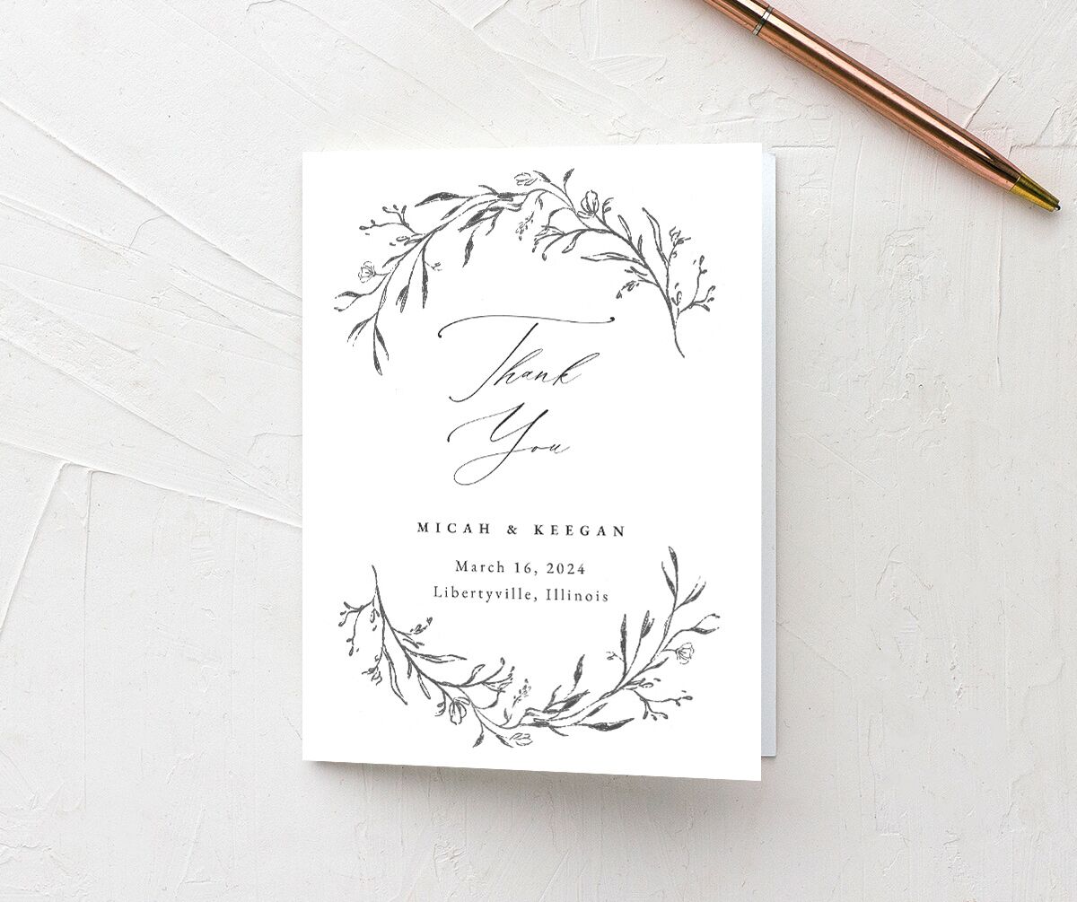 Illustrated Vines Thank You Cards Charcoal