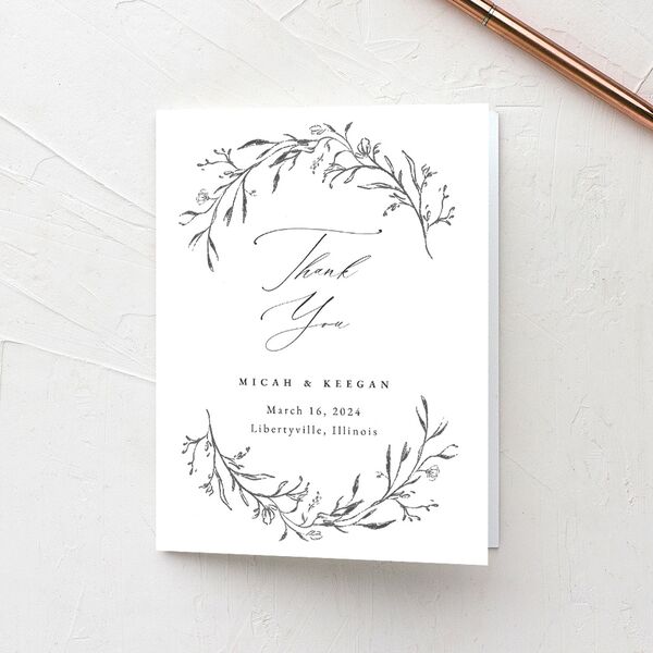 Illustrated Vines Thank You Cards Charcoal