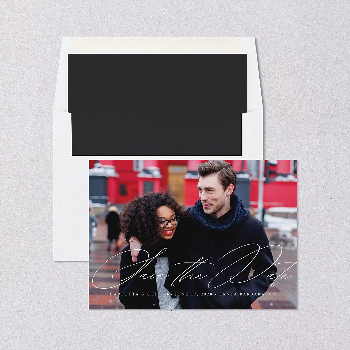 Simply Classic Save The Date Cards Charcoal Signature smooth Blank No Standard