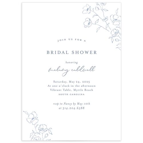 Floral Adornment Bridal Shower Invitations - Blue