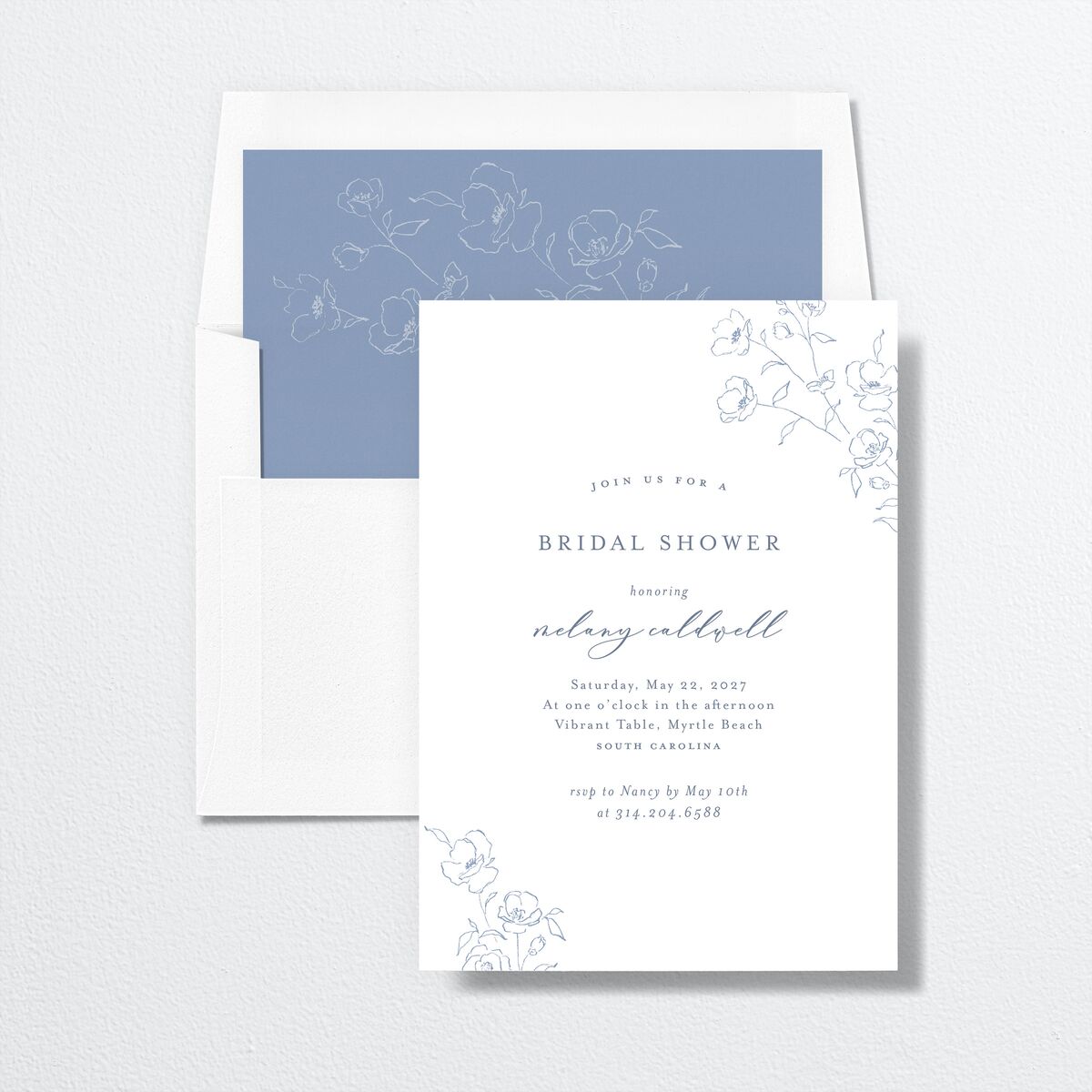 Floral Adornment Bridal Shower Invitations Dusty Blue Signature Standard