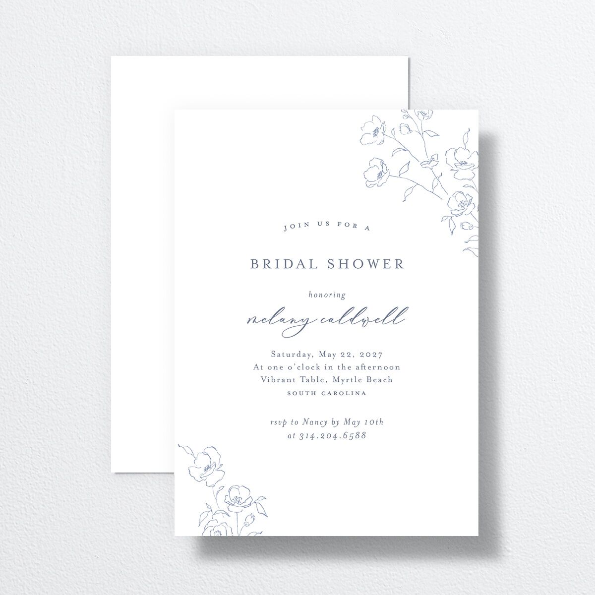 Floral Adornment Bridal Shower Invitations Dusty Blue Signature Standard