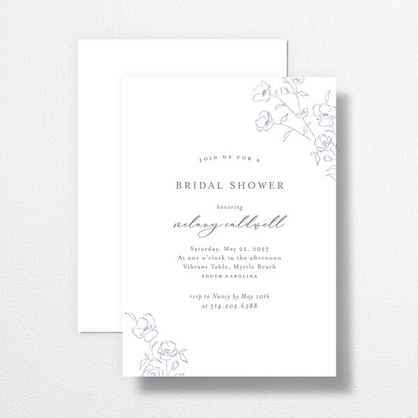 Floral Adornment Bridal Shower Invitations Dusty Blue Signature Standard