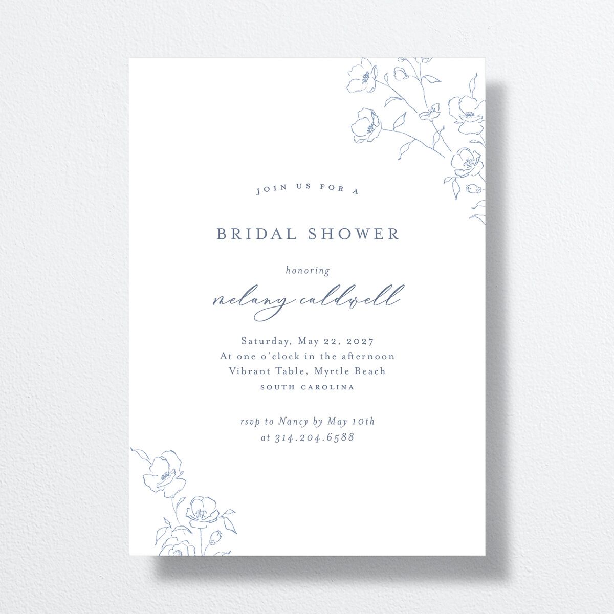 Floral Adornment Bridal Shower Invitations Dusty Blue Signature Standard