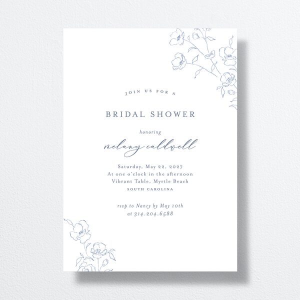 Floral Adornment Bridal Shower Invitations Dusty Blue Signature Standard