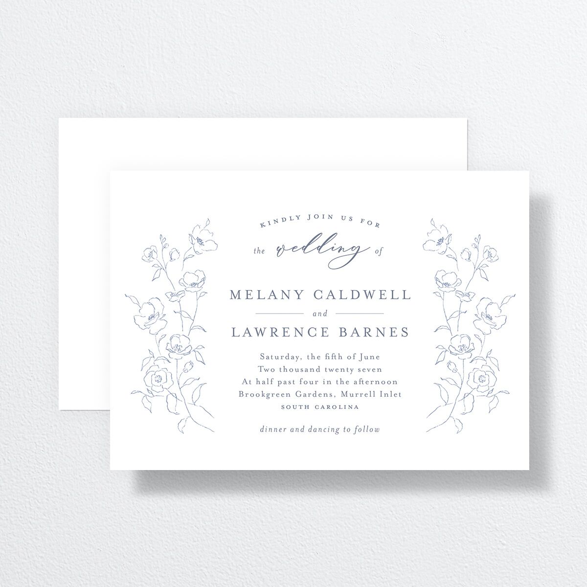 Floral Adornment Wedding Invitations Dusty Blue Signature No Standard