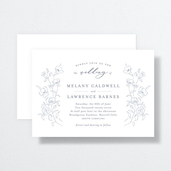 Floral Adornment Wedding Invitations Dusty Blue Signature No Standard