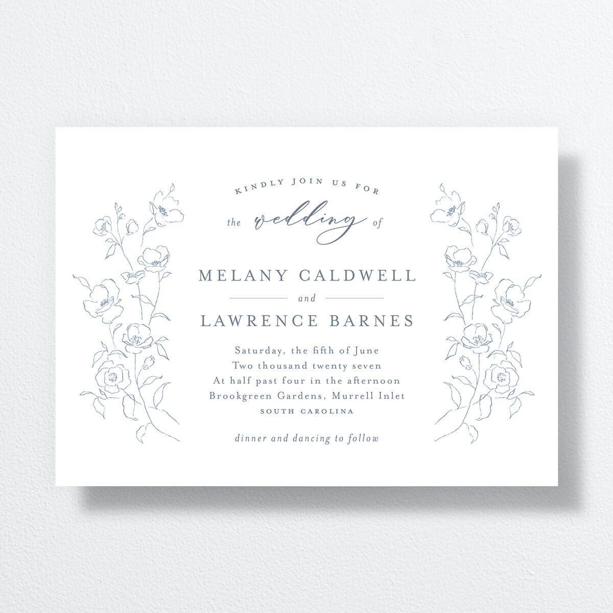 Floral Adornment Wedding Invitations Dusty Blue Signature No Standard