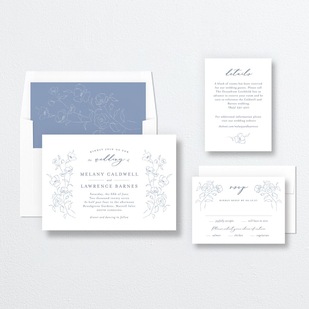 Floral Adornment Wedding Invitations Dusty Blue Signature No Standard