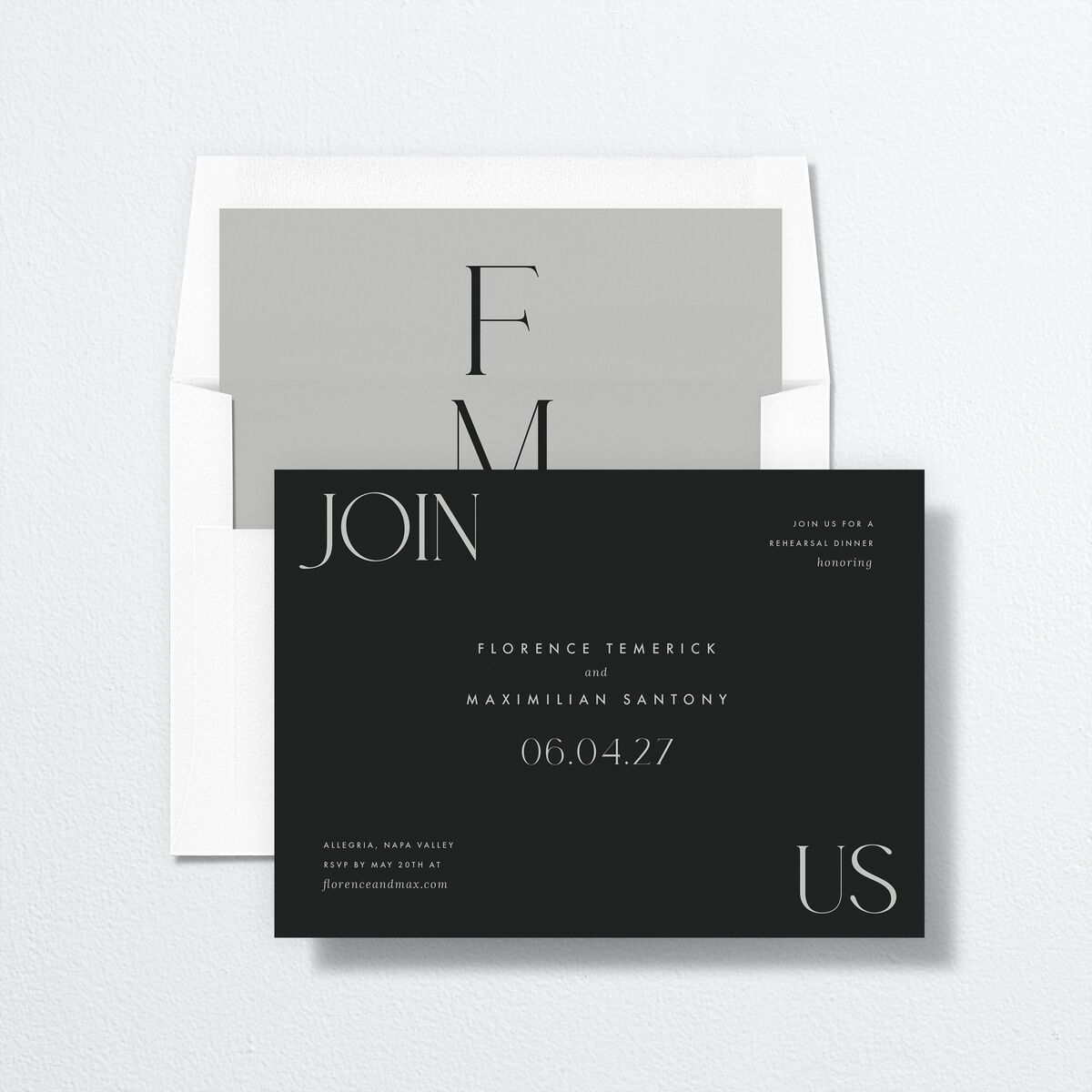 Modern Initials Rehearsal Dinner Invitations Midnight Signature