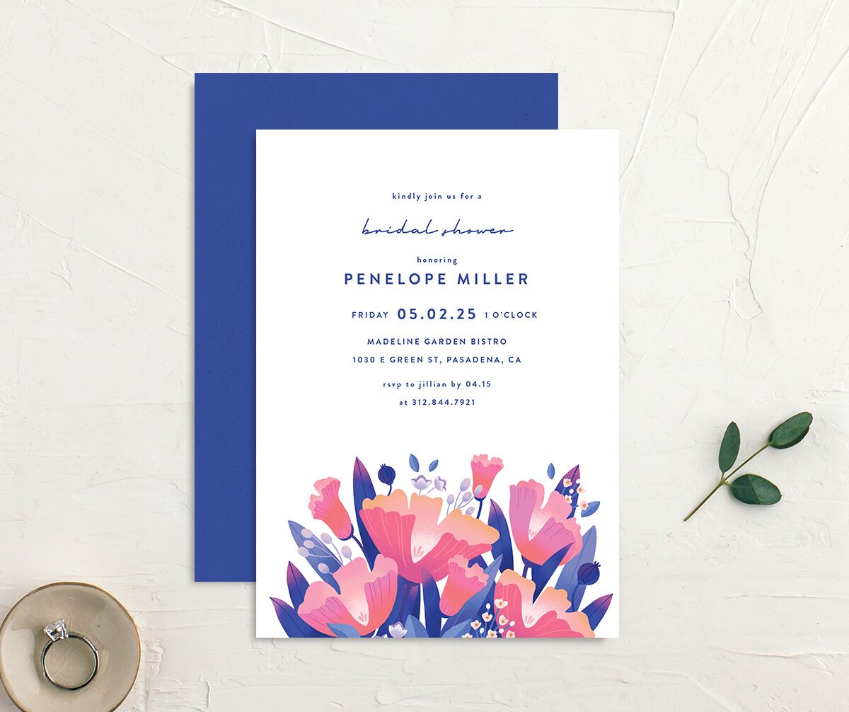 Vivid Flora Bridal Shower Invitations Regency Blue Signature