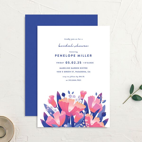Vivid Flora Bridal Shower Invitations Regency Blue Signature