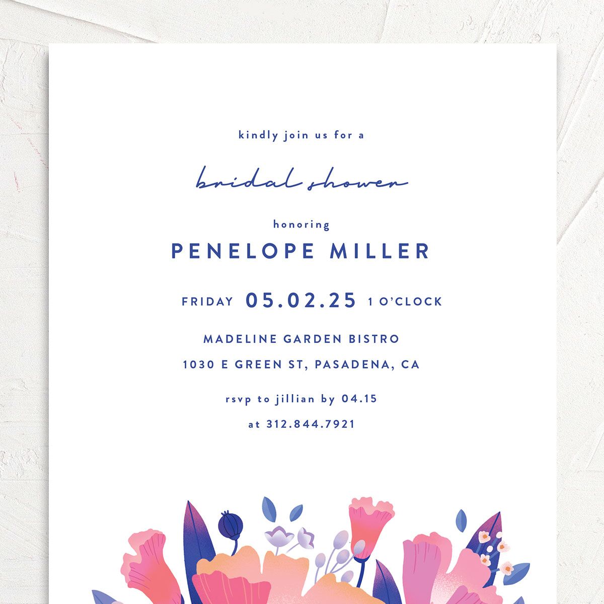 Vivid Flora Bridal Shower Invitations Regency Blue Signature