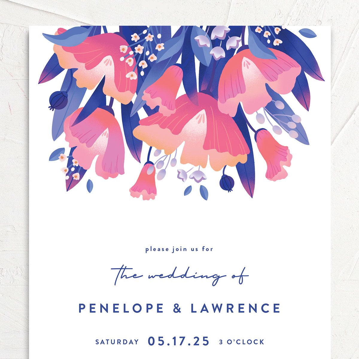 Vivid Flora Wedding Invitations Regency Blue Signature No